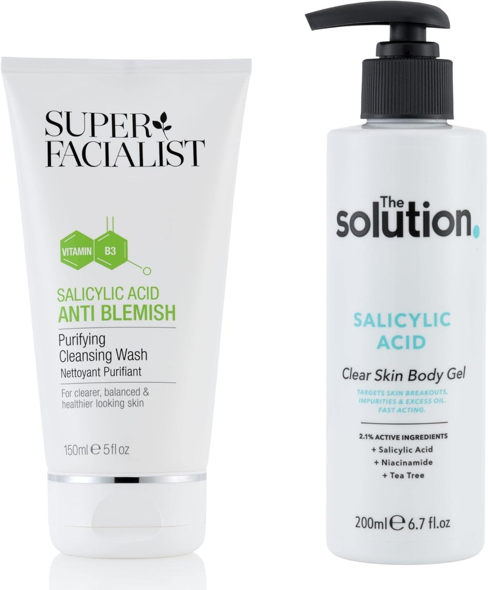 Super Facialist Salicylic Acid Anti-Blemish Purifying Cleansing Wash, 150ml and The Solution Salicylic Acid, Clear Skin Body Gel, 200ml