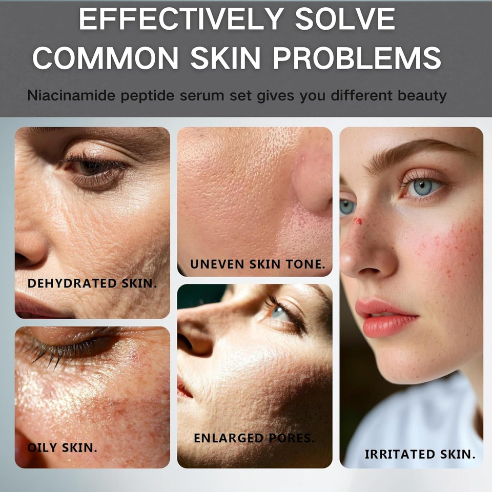 Niacinamide 15% Peptide Booster Set - Korean Skin Care Set - Niacinamide Serum & 6 Peptide skin booster Toner, Skincare Gift Sets for Women, Anti-Aging Serum for Pore Minimizer, Hydrating, Firming