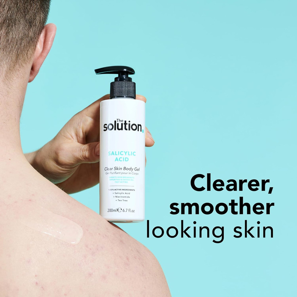 The Solution Salicylic Acid Clear Skin Body Gel (200ml) Back Acne Treatment with Tea Tree, Vegan Salicylic Acid Serum & Pore Minimiser, Cruelty Free Salicylic Acid Gel Lotion Body Care