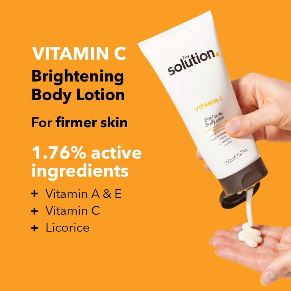 The Solution Vitamin C Brightening Body Lotion (200ml). Vitamin C Body Cream with Vitamins A & E, Night Moisturiser, Day Cream, Vitamin C Cream, Vegan & Cruelty Free Womens Moisturiser