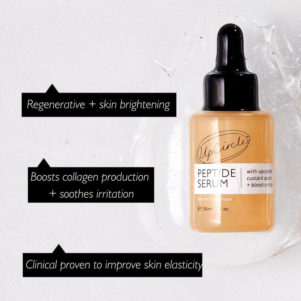 UpCircle Peptide Serum 30ml  Improves Skin Elasticity + Boosts Collagen  Custard Apple, Rich In Vitamin C + Blood Orange Brightens Skin - Vegan + Cruelty-Free