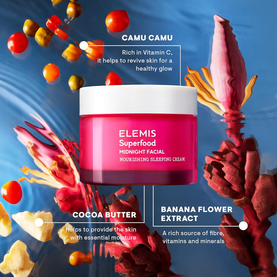 ELEMIS Superfood Midnight Facial Cream & Facial Oil, Nourishing Prebiotic Night Gel Treatment, Moisturising and Hydrating Care with Anti-Oxidant Rich Formula to Plump and Smooth Skin