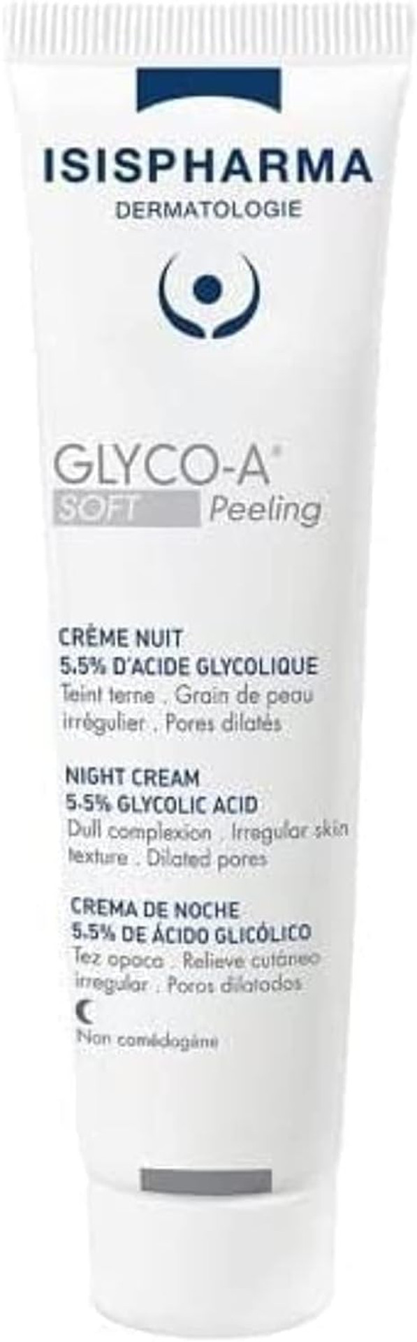 ISISPHARMA GLYCO-A SOFT PEELING - Night Cream 5,5% glycolic acid - Brightens skin and Purifies all skin types - Clears pores and Smoothes skin texture - Made in France