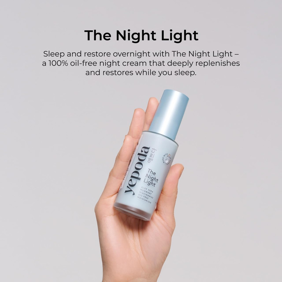Yepoda The Night Light, Oil-Free Soothing & Purifying Night Moisturizer with Aloe Vera, Mugwort & Niacinamide, Hydrating Vegan Korean Facial Moisturizer for All Skin Types, 50 ml