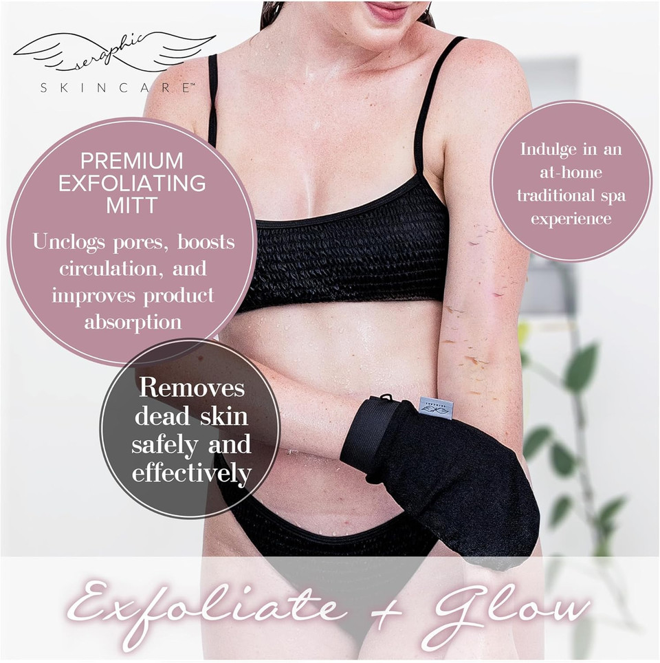 Seraphic Skincare Premium Exfoliating Glove (Medium)  Viscose Fiber Korean Exfoliating Mitt for Sensitive Skin  Body Scrubber, Dead Skin Remover for Body & Self Tanner Removal & Application Seraphic Skincare Premium Exfoliating Glove (Medium)  Viscose Fiber Korean Exfoliating Mitt for Sensitive Skin  Body Scrubber, Dead Skin Remover for Body & Self Tanner Removal & Application