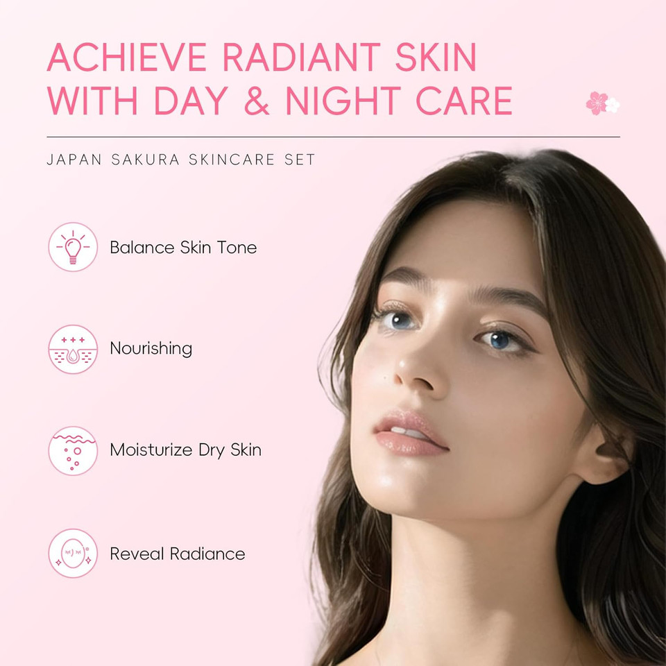 LAIKOU Skincare Set, JAPAN Sakura Skin Care Sets & Kits - Cleanser, Toner, Lotion, Serum, Eye Cream, Face Cream, Travel Gift Sets for Women Teenage Girls Mom Daughter, TSA-friendly Sizes 6pcs