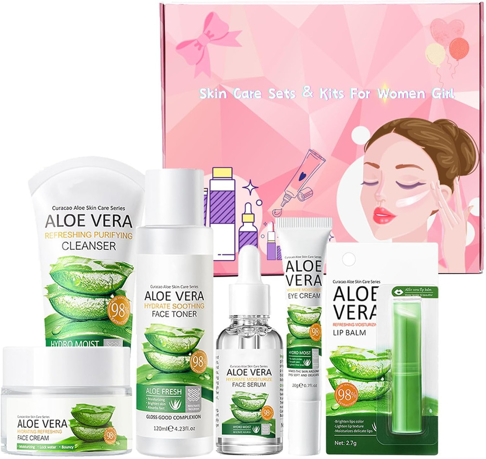 Skincare Gift Set Women - Skin Care Sets & Kits - Pamper Gifts for Women - Gift Set for Hydrating Refreshing Face (6PCS ALOE VERA) Skincare Gift Set Women - Skin Care Sets & Kits - Pamper Gifts for Women - Gift Set for Hydrating Refreshing Face (6PCS ALOE VERA)