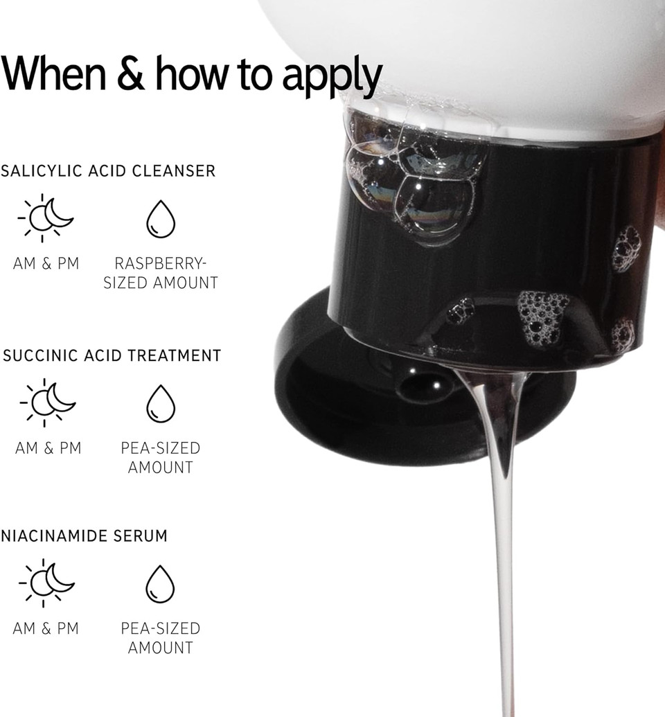 The INKEY List Breakout Set, Salicylic Acid Cleanser, Niacinamide Serum & Succinic Acid Treatment, Nourishing Skincare Set, Targets Breakouts, Suitable For Blemish Prone Skin