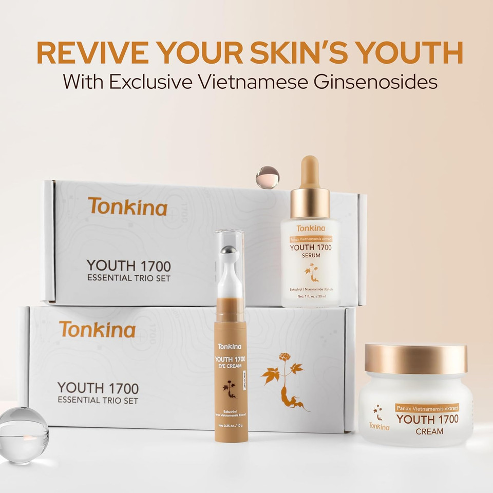 Tonkina Essential Trio Youth 1700 Anti-Aging Skin Care Kit with Vietnamese Ginseng Firming and Moisturising for All Skin Types