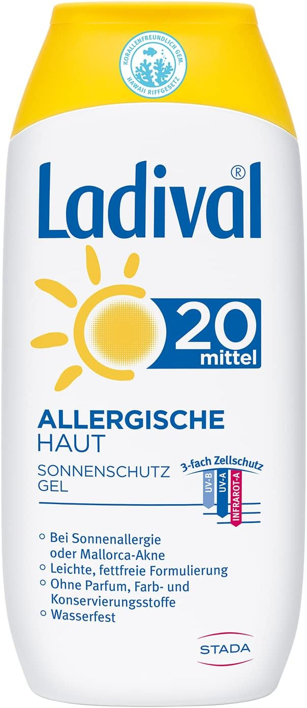 LADIVAL Allergic Skin Sun Protection Gel SPF 50+ ? Perfume Sun Gel for Allergy Sufferers ? No Colourants and Preservatives Waterproof 200 ml