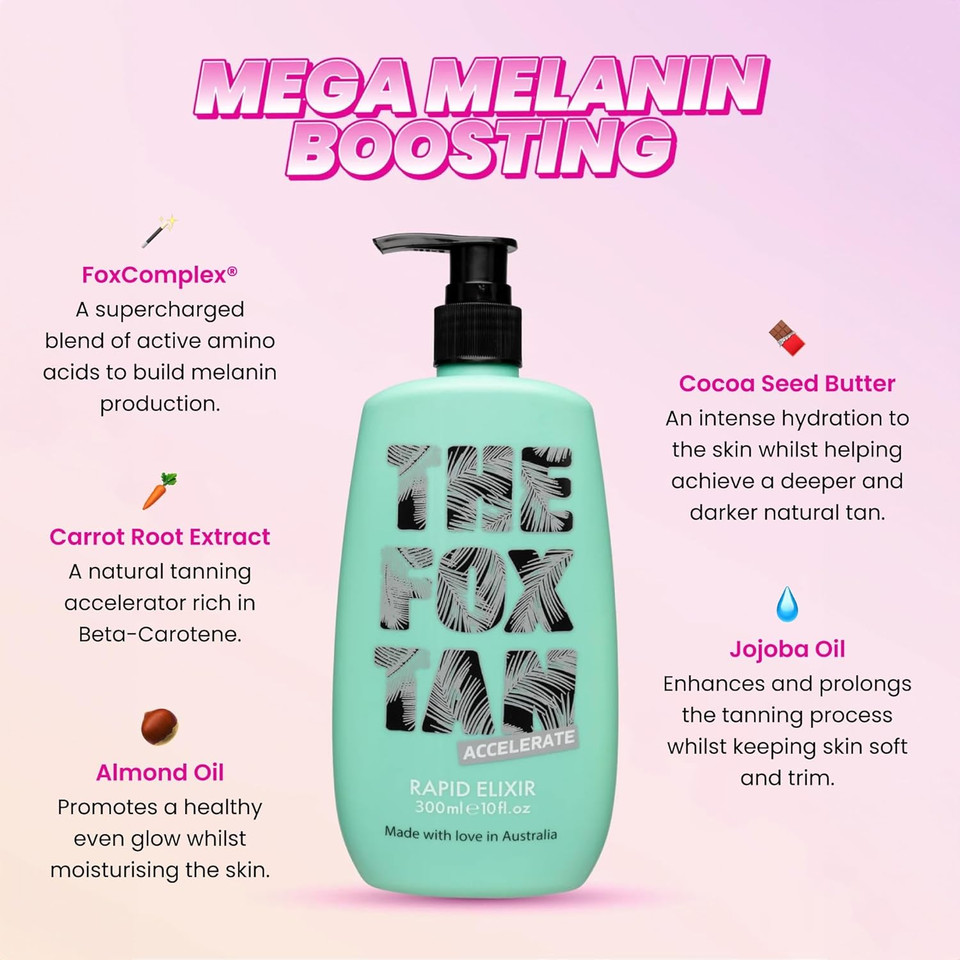 The Fox Tan Rapid Tanning Elixir, Natural Tanning Accelerator Lotion For Darker & Faster Tans, Creates Flawless Tan Skin, Vegan & Cruelty-Free, 120ml