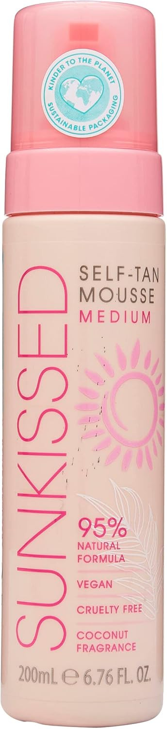 Sunkissed Self Tan Mousse Medium 200ml 95% Natural - Vegan - Cruelty Free - Coconut Fragrance