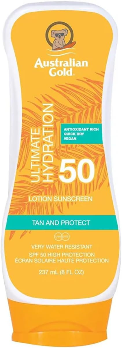 Australian Gold SPF 50+ Lotion 237ml INVERTED Bottle Outdoor Tanning Cream