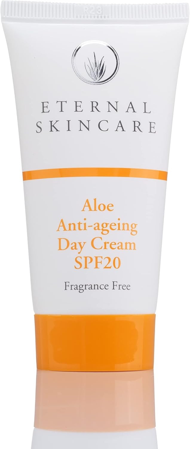Eternal Skincare - Aloe Anti-ageing Day Cream SPF20 (50ml) Fragrance Free - Rich in Aloe Vera. For Dry and Sensitive Skin. Sun Protection Factor 20. Made in UK
