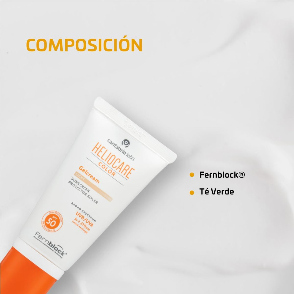 Heliocare Gelcream Colour Light SPF 50 50ml / Sun Cream For Face/Daily UVA UVB Anti-Ageing Sunscreen Protection/Suits All Skin Types/Natural-looking Foundation Coverage
