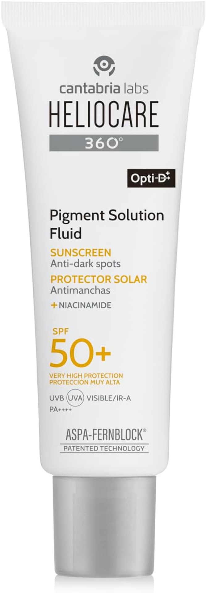 Heliocare 360° Pigment Solution Fluid, SPF50 Sun Cream with Anti-Pigmentation Protection, Protects Against UVA, UVB, Visible Light and Infrared A-Rays, Water and Sweat Resistant, Vegan (50ml)