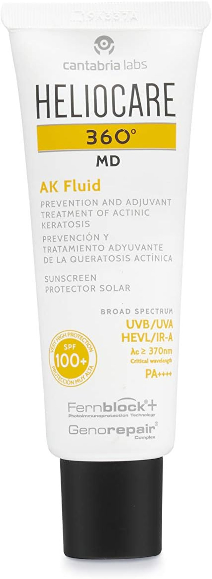 Heliocare 360° AK Fluid, Sunscreen, SPF100 Full Spectrum Protection, Made for Sensitive Skin including Actinic Keratosis, 50ml