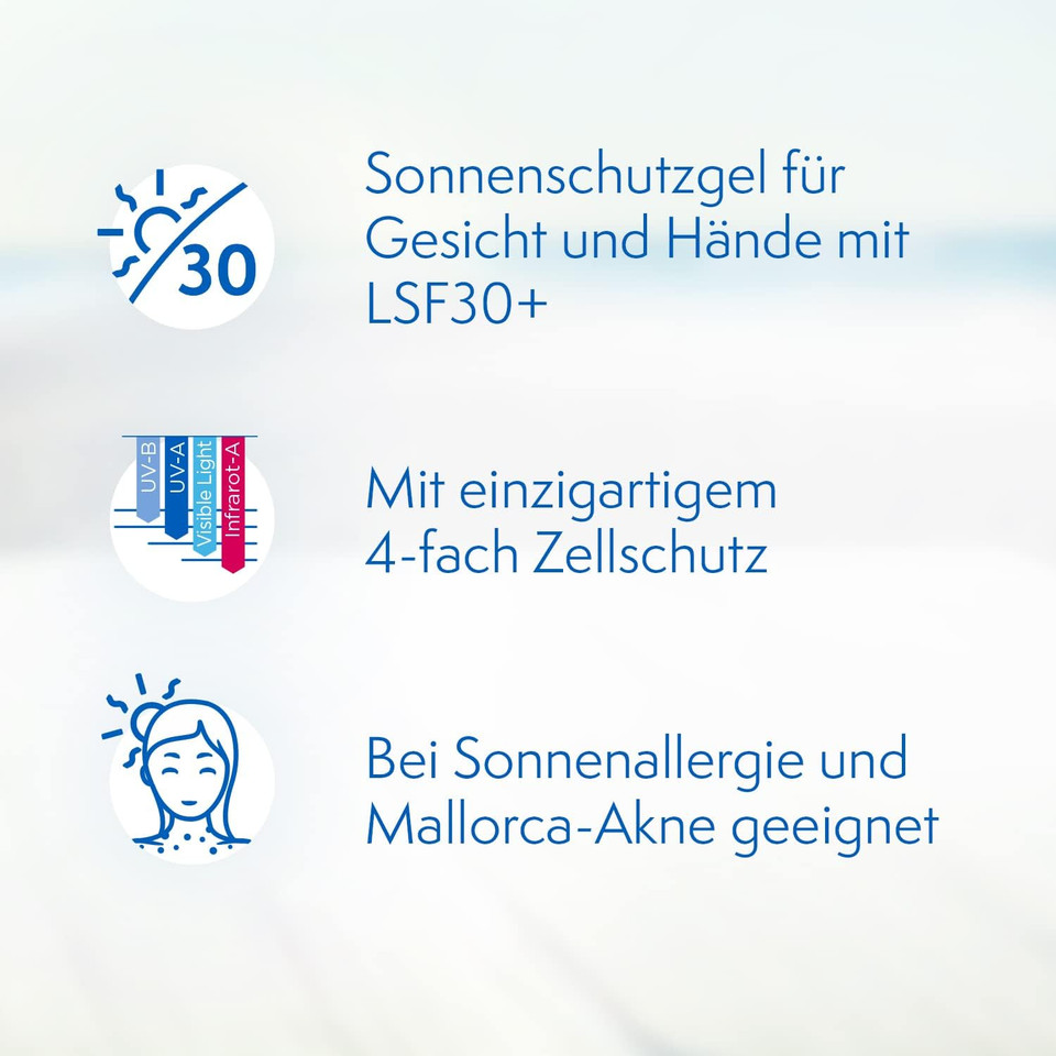 Ladival Allergic Skin Sun Protection Gel for Face SPF 30 - Perfume-Free Sun Gel for Allergy Sufferers - No Colours or Preservatives - Waterproof - 1 x 50 ml