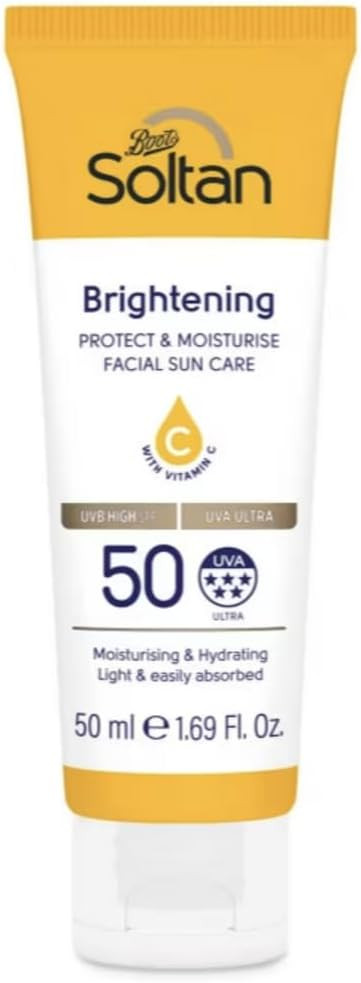 Soltan Brightening Protect & Moisturise Facial Sun Care SPF50 | 50ml | Advanced UVA & UVB Protection | Hydrating & Glow-Enhancing Sunscreen