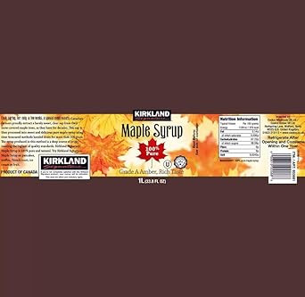 Kirkland Maple Syrup, 100% Pure and Natural, Grade A, Robust Taste 1L (case of 1)