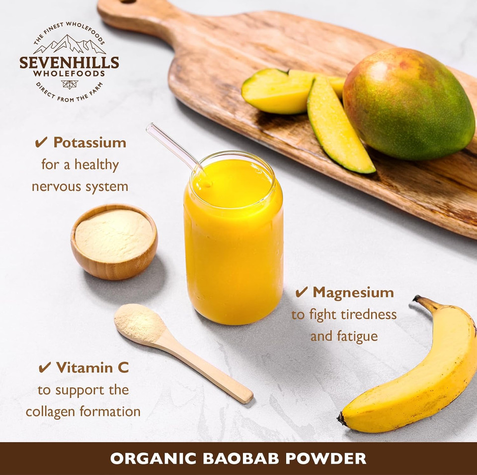 Sevenhills Wholefoods Organic Raw Baobab Powder 500g, Wild-Harvested in Africa