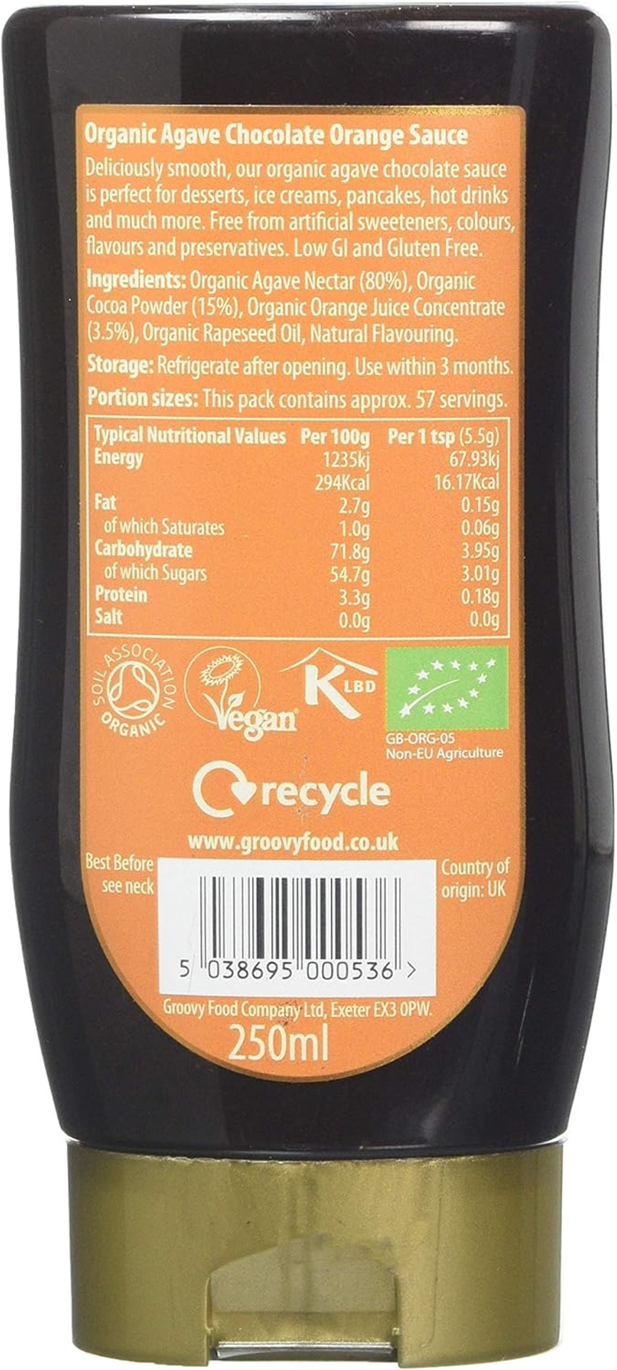 Groovy Food Company Organic Agave Chocolate Orange Sauce, 250ml