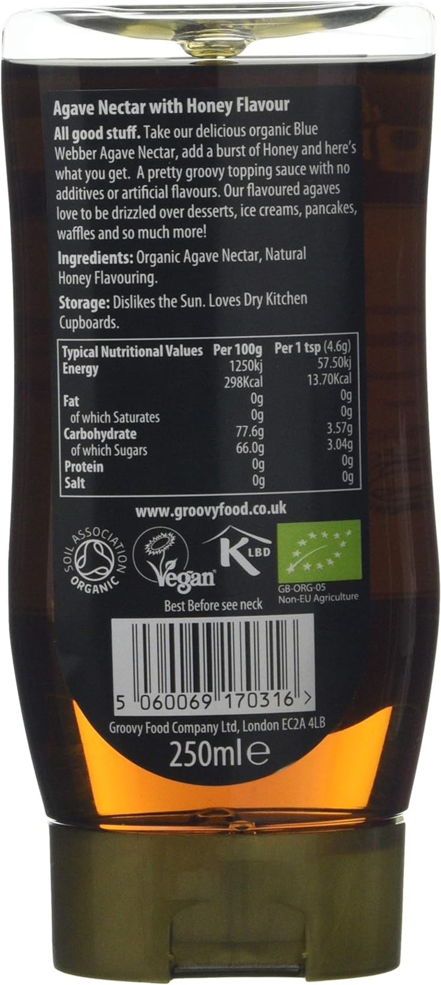 The Groovy Food Company Organic Agave Nectar Honey Flavour 250ml (Pack of 3)