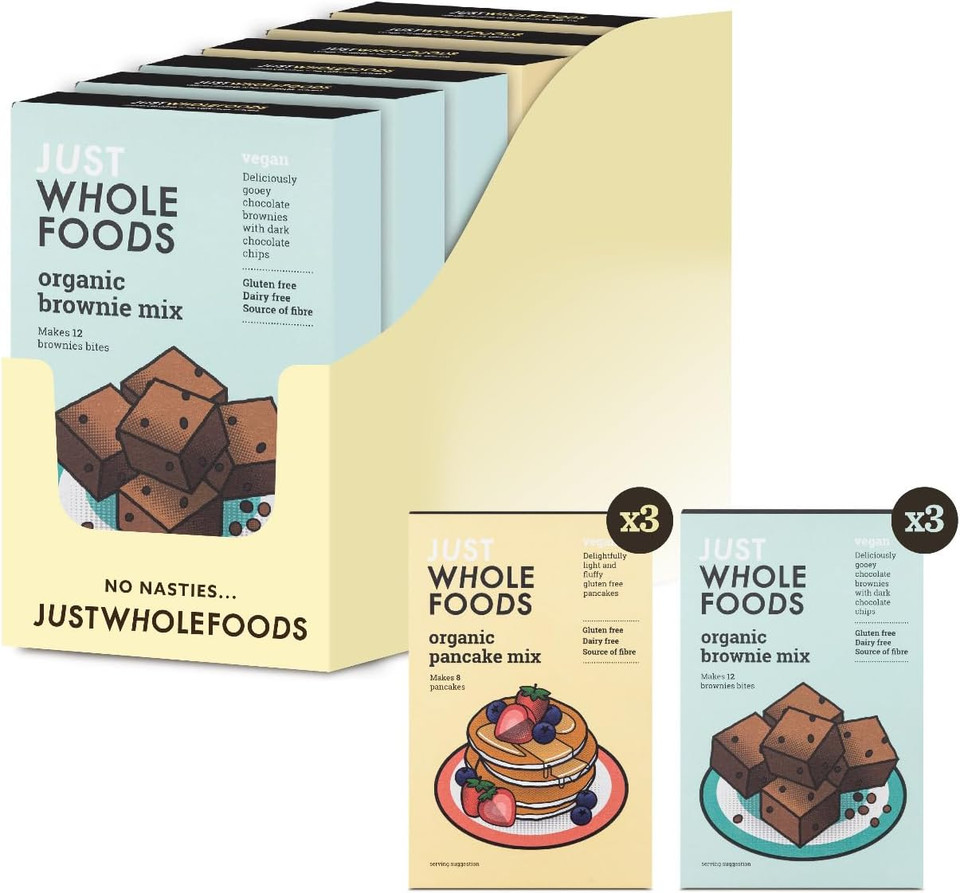Just Wholefoods Organic Mixed Baking Kit | Vegan, Gluten & Dairy Free, Source of Fibre | 3 x Brownie, 3 x Pancake