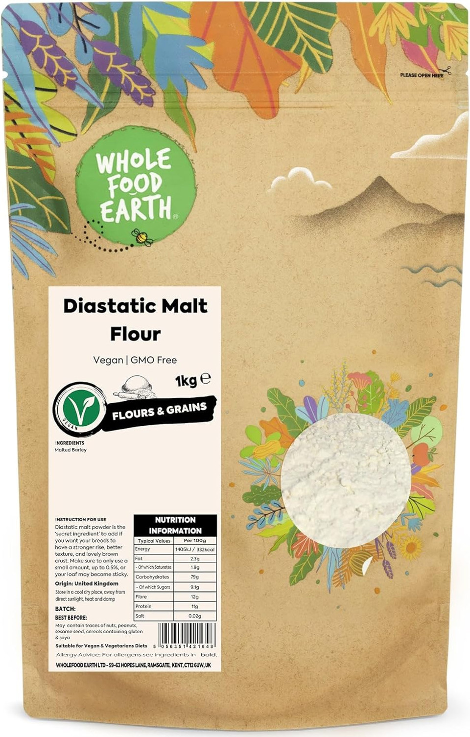 Wholefood Earth Diastatic Malt Flour - 1kg | GMO Free
