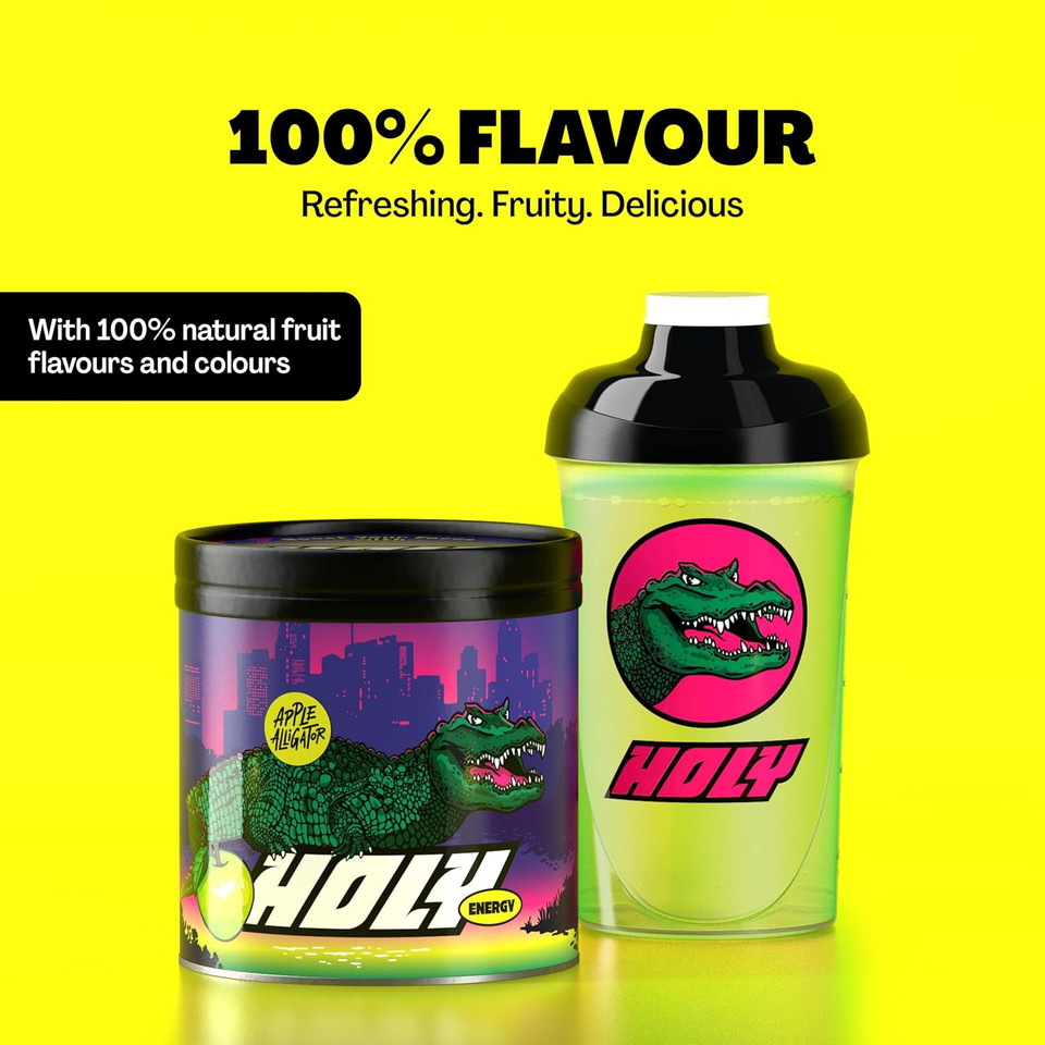 HOLY Energy Gaming Booster Flavour Powder | 50 portions with NewCaff & Green Tea Extract | Focus Booster - Focus Drink | Vegan with 100% natural fruit flavours (350 grams, Apple Alligator) HOLY Energy Gaming Booster Flavour Powder | 50 portions with NewCaff & Green Tea Extract | Focus Booster - Focus Drink | Vegan with 100% natural fruit flavours (350 grams, Apple Alligator)