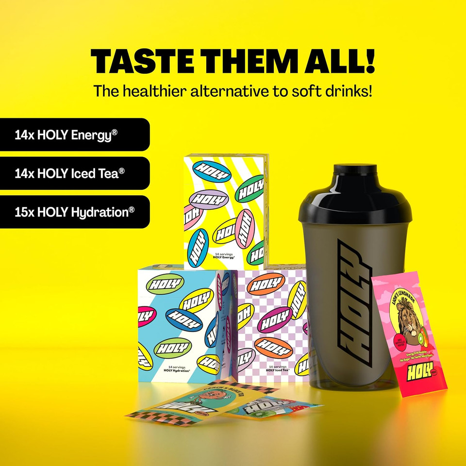 Holy Energy HOLY Starter Set Deluxe -, HOLY Iced Tea & HOLY Hydration | 42 portions in 21 fruity flavours | Vegan, sugar-free with 100% natural fruit flavours