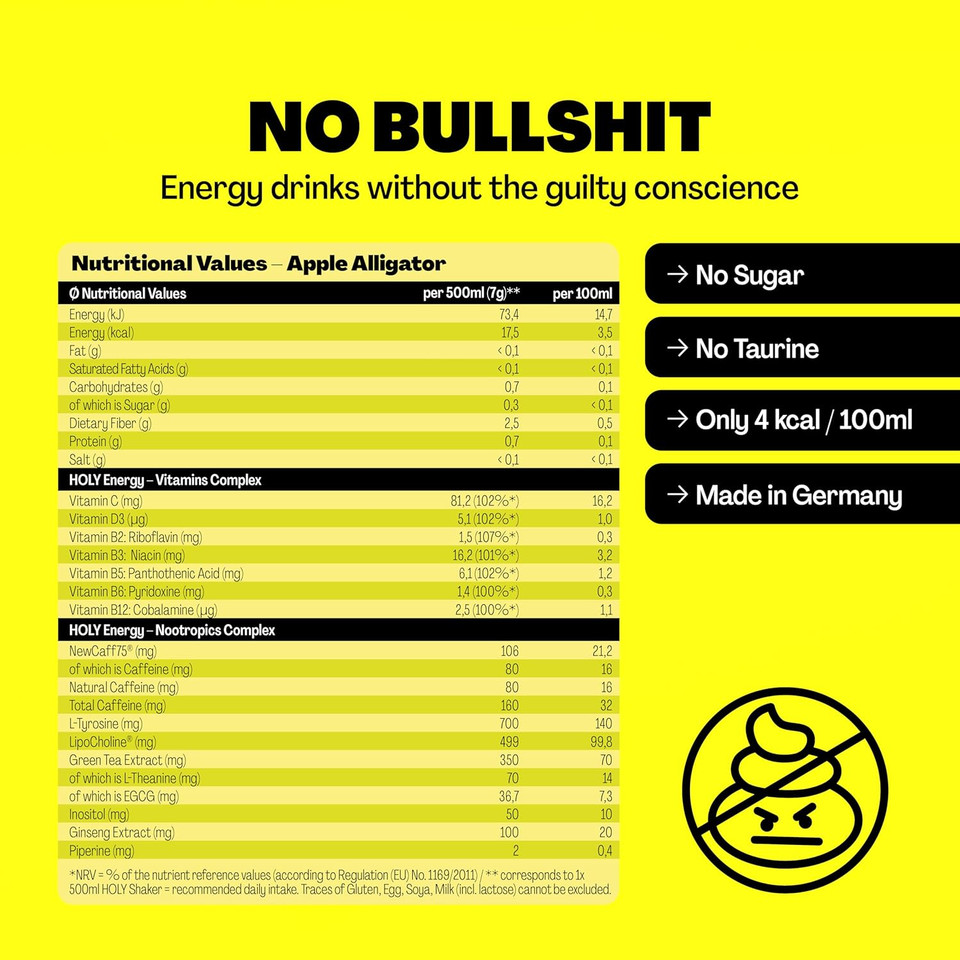 HOLY Energy Gaming Booster 'Wildberry Wolf' with Blackberry, Blueberry & Currant Flavour Powder | 50 Servings with NewCaff & Green Tea Extract | Focus Drink | Vegan with 100% Natural Flavours