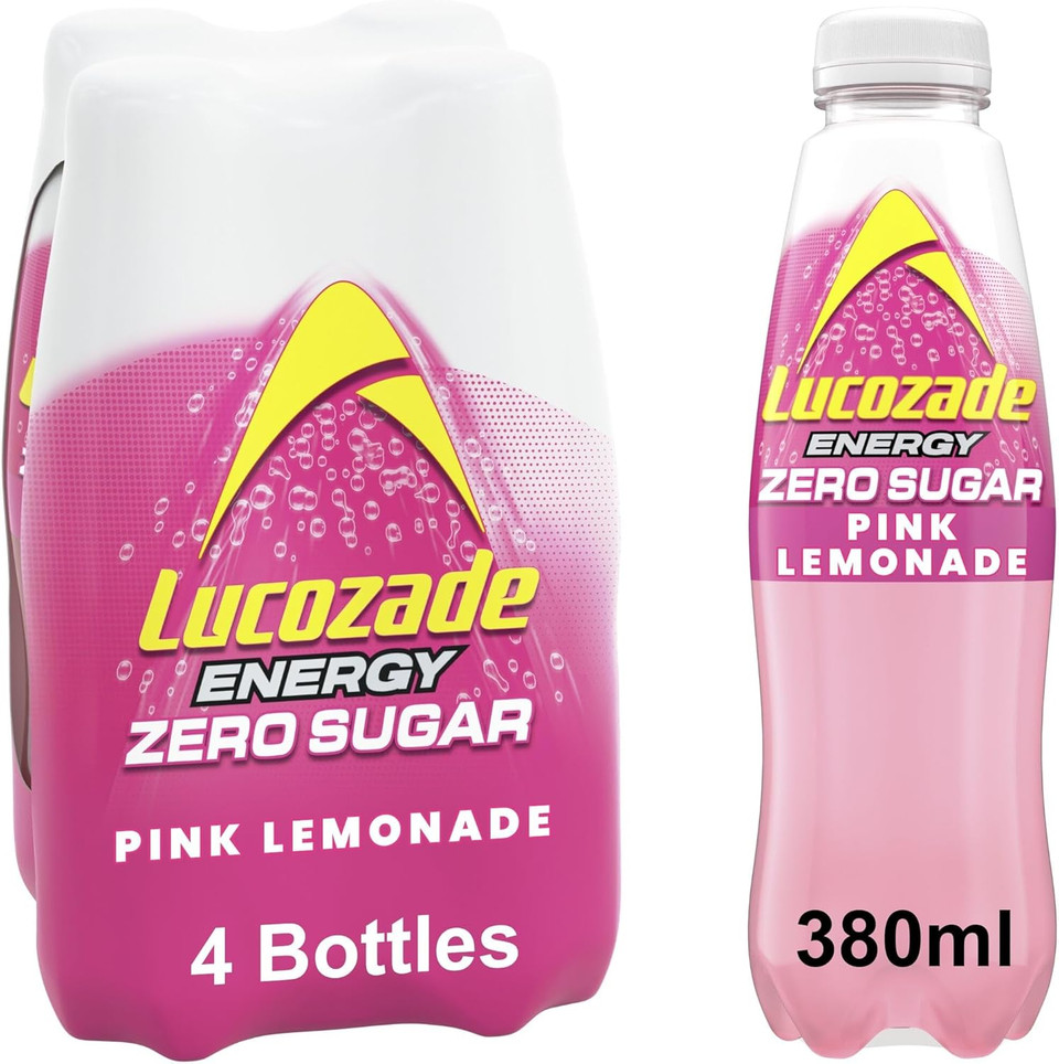 Lucozade Zero Fizzy Drink, Pink Lemonade Flavour, Sugar Free, Low Calorie, 4 Pack, 380ml Bottles