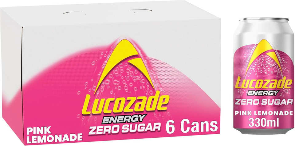 Lucozade Energy Zero Sugar Drink Pink Lemonade 330ml can (Pack of 6)