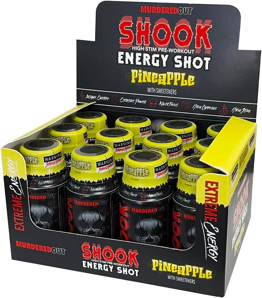 Murdered Out Shook Energy Shot High Stim Pre Workout Pineapple 12x60ml