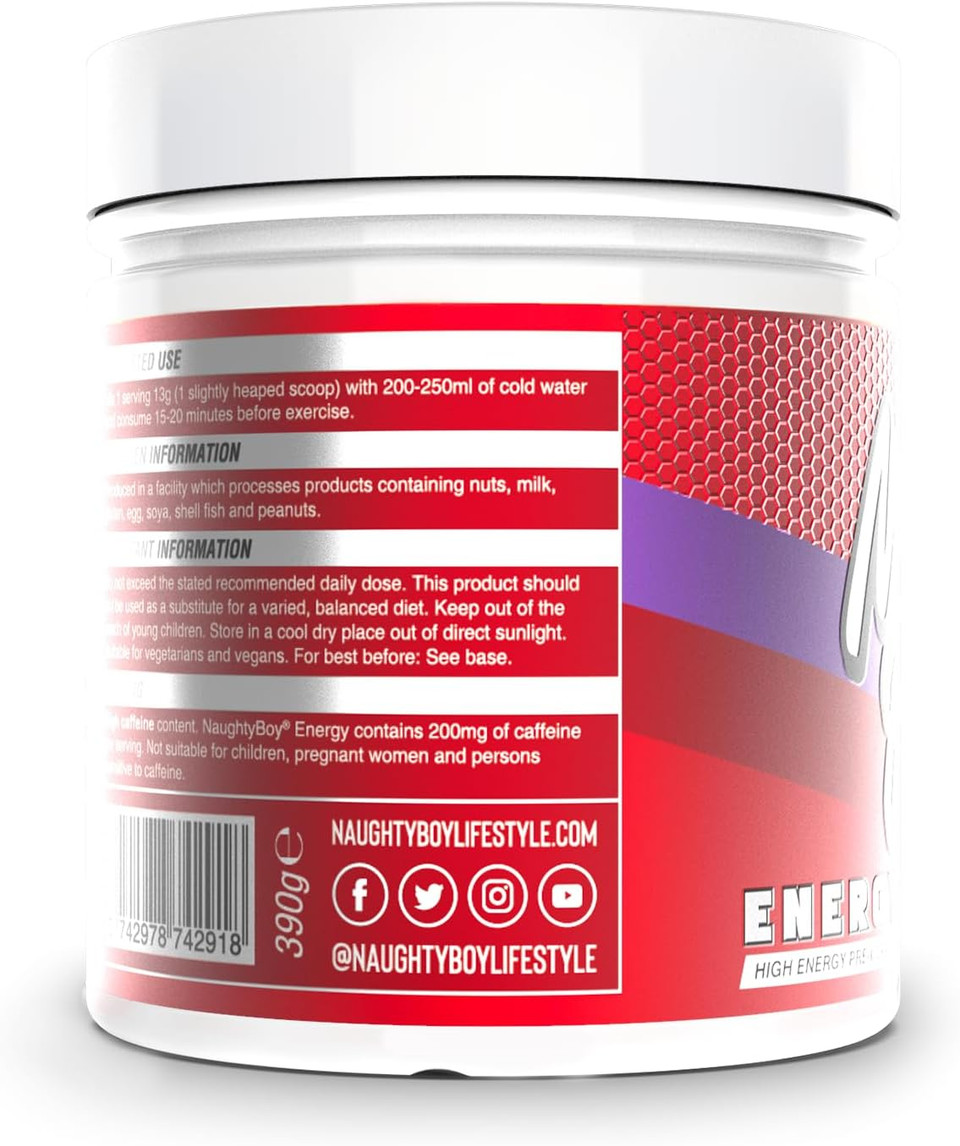Naughty Boy High Energy Pre Workout Powder with Beta Alanine, Citrulline & Caffeine Supplements for Men & Women Clinically Dosed Energy Drink- 390g/30 Servings (Tropical Punch)