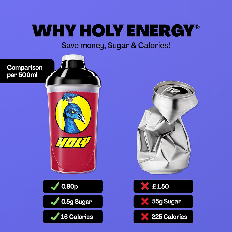 HOLY Energy Gaming Booster 10 Tasting Box Peacock's Punch with citrus, pomegranate & coconut flavour powder | 10 servings with NewCaff & green tea extract | Focus Drink | Vegan with natural flavours