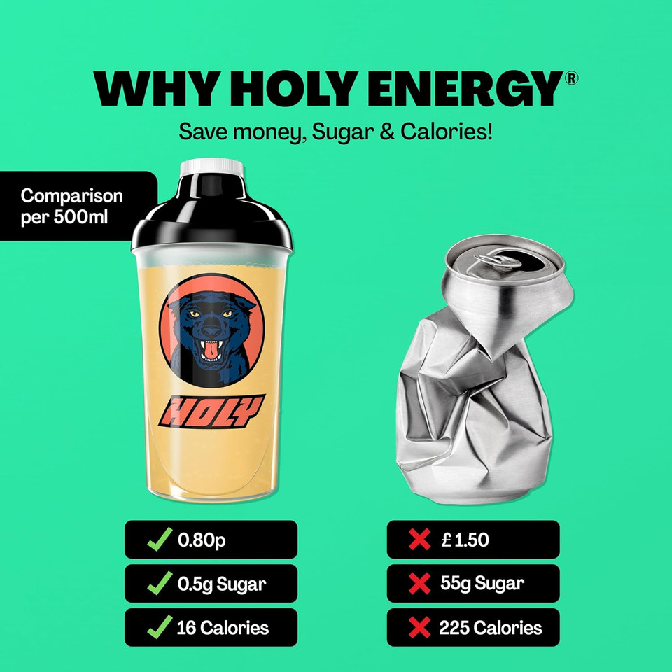 HOLY Energy Gaming Booster 10er Tasting Box Peach Panther with Peach Flavour Powder | 10 portions with NewCaff & Green Tea Extract | Focus Drink | Vegan with 100% natural fruit flavours
