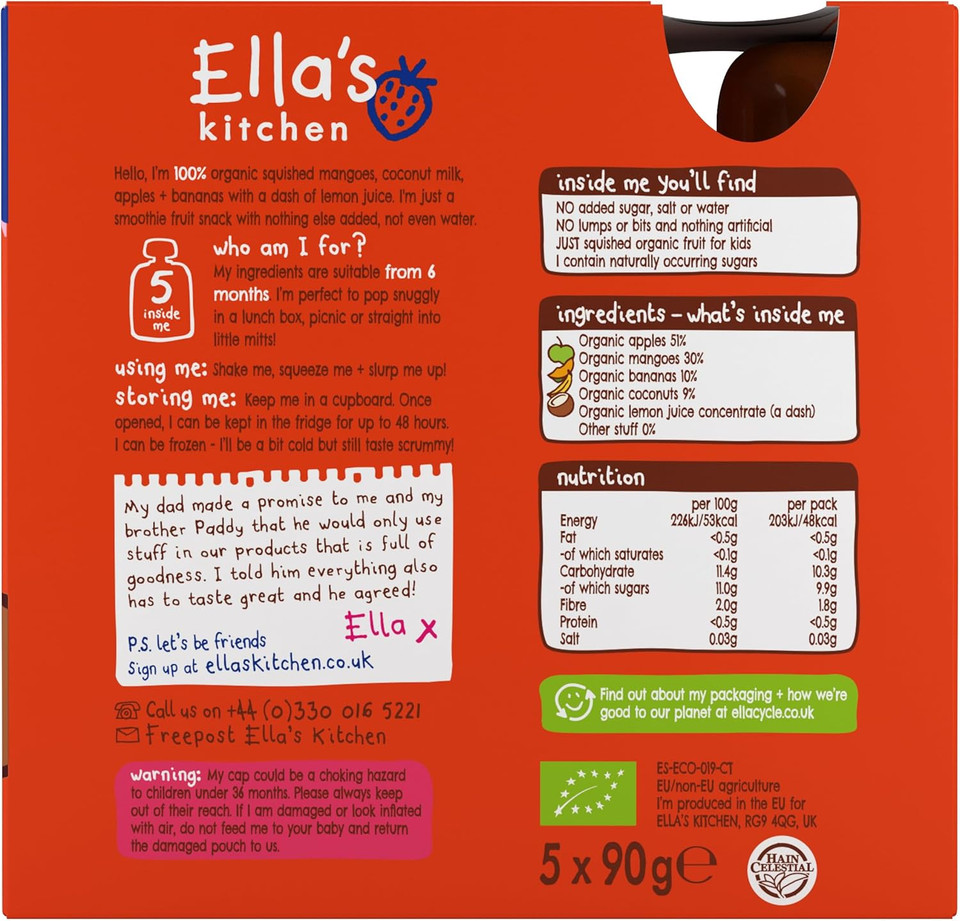 Ellas Kitchen The Orange One Fruit Smoothie Multipack 5x90 g (Pack of 3, Total 15 Pouches)
