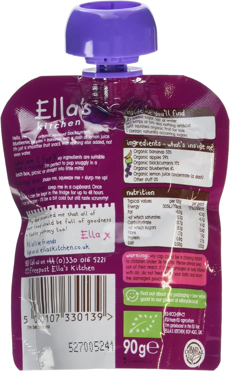 Ella's Kitchen The Purple One Smoothie Fruits Multipack 3 x 90 g (Pack of 5)