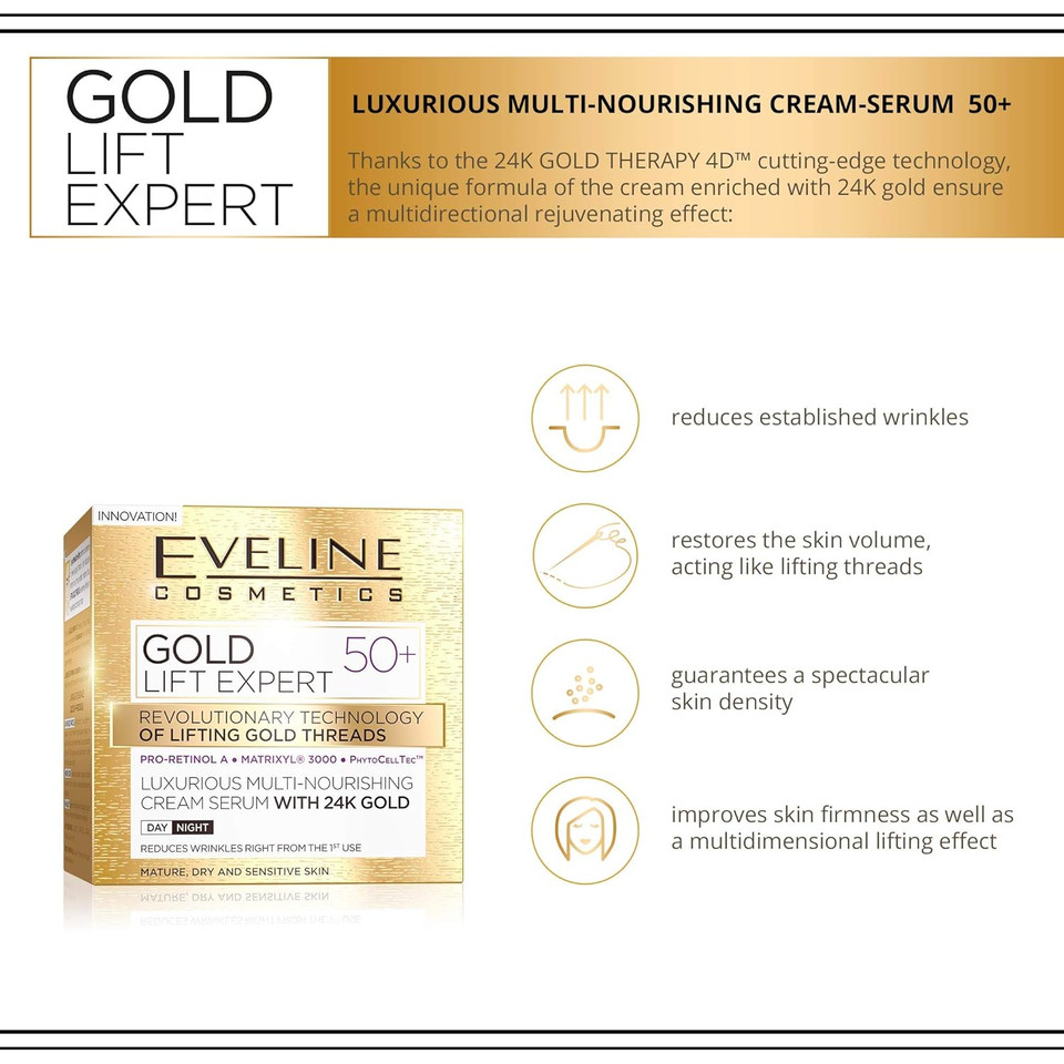 Eveline Cosmetics Gold 24Karat Gold Lift Expert Strong Anti-Wrinkle Firming Cream Day & Night 50 + 50Ml