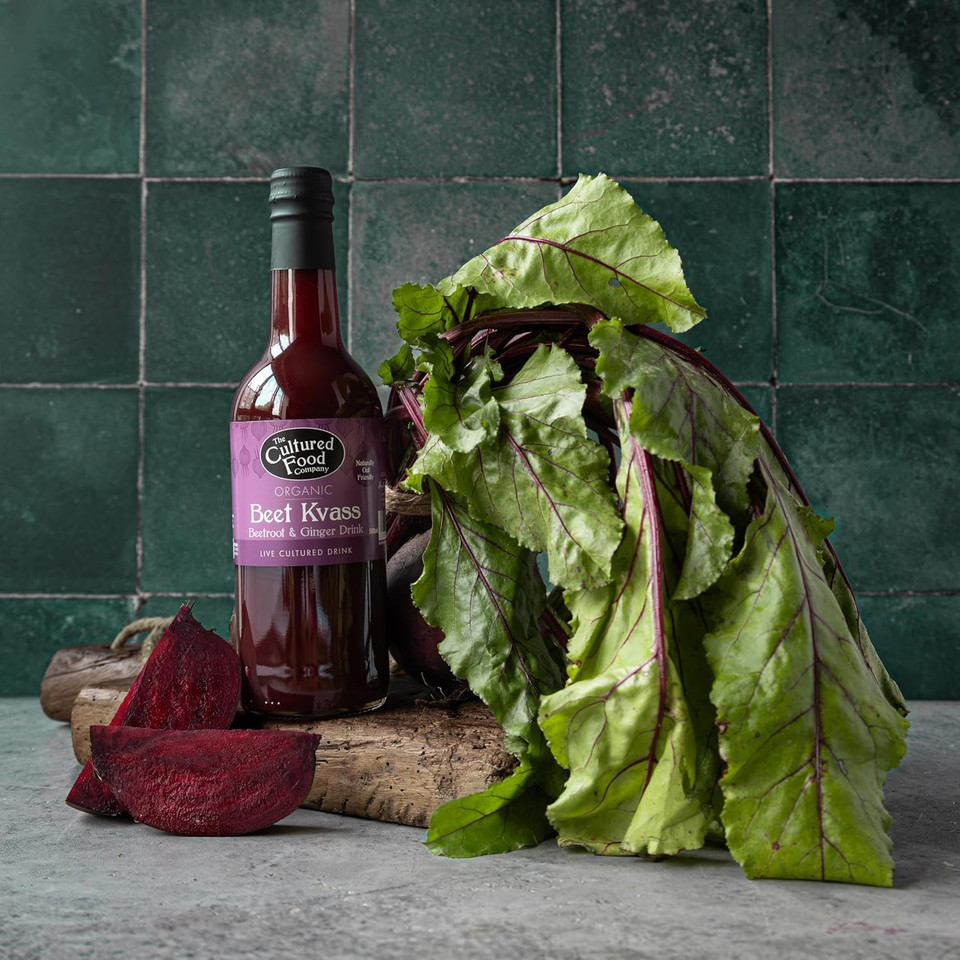 The Cultured Food Company Organic Beet Kvass 2 x 500ml  Vegan  Raw Fermented Beetroot Juice  Unpasteurised  Natural Detox Tonic  Organic Probiotic Drink  Gut Health Support  Irish Made