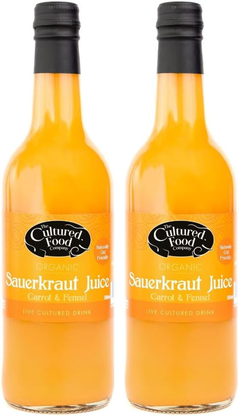 The Cultured Food Company Organic Carrot & Fennel Sauerkraut Juice 2 x 500ml  Vegan  Unpasteurised  Probiotic Drink  Raw Fermented Cabbage  Gut Health Support  Detox Juice  Irish Made