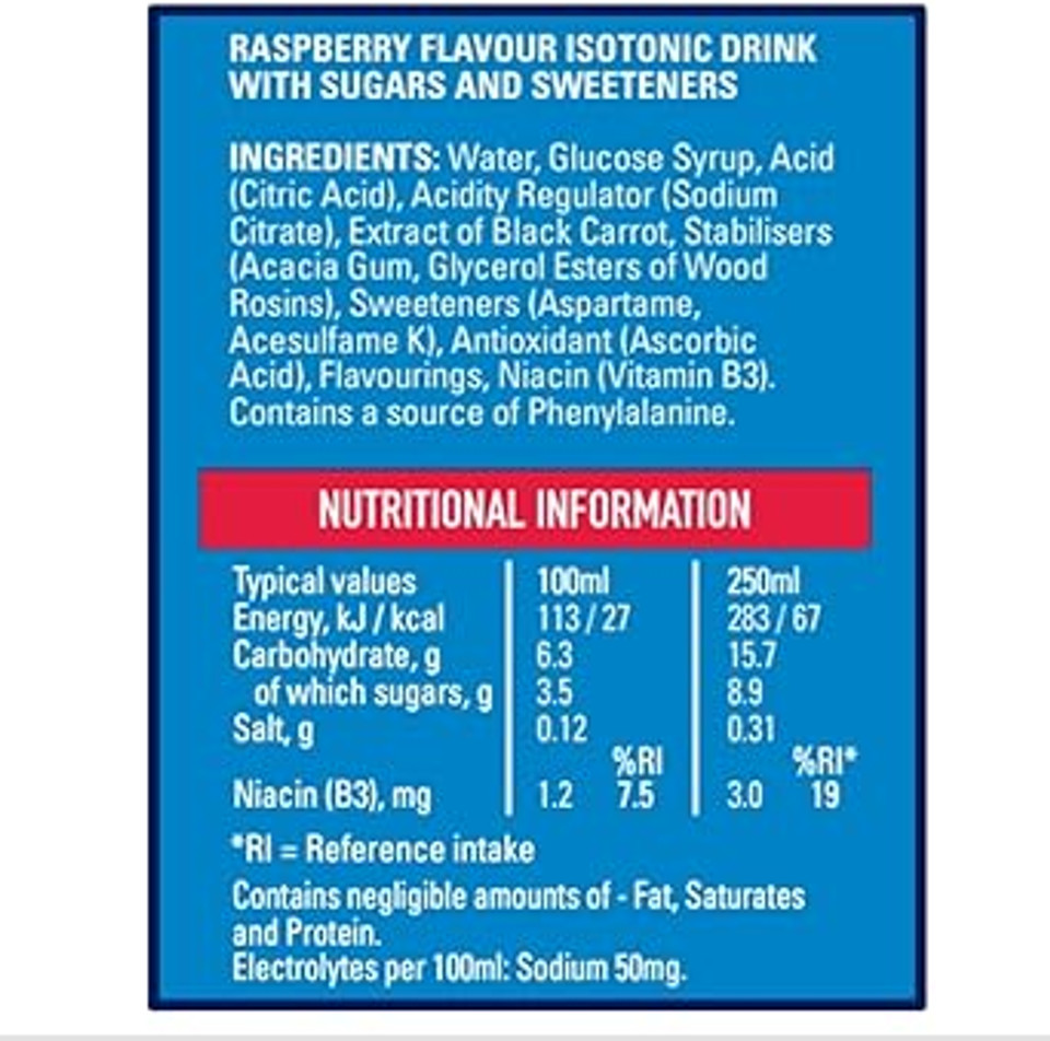 Lucozade Sport Body Fuel - Raspberry 4x500ml| Isotonic sports drink, with Electrolytes and Vitamin B3 | Still | Bursting with Flavour