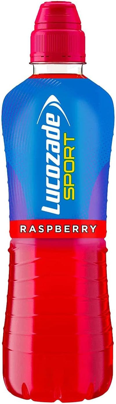 Lucozade Sport Raspberry - 12 Bottles x 500ml - Raspberry Flavour Isotonic Sports Drink - Made with Sugars & Sweeteners - Provides Electrolytes & Carbohydrates - Enhances Hydration & Fuels Performance