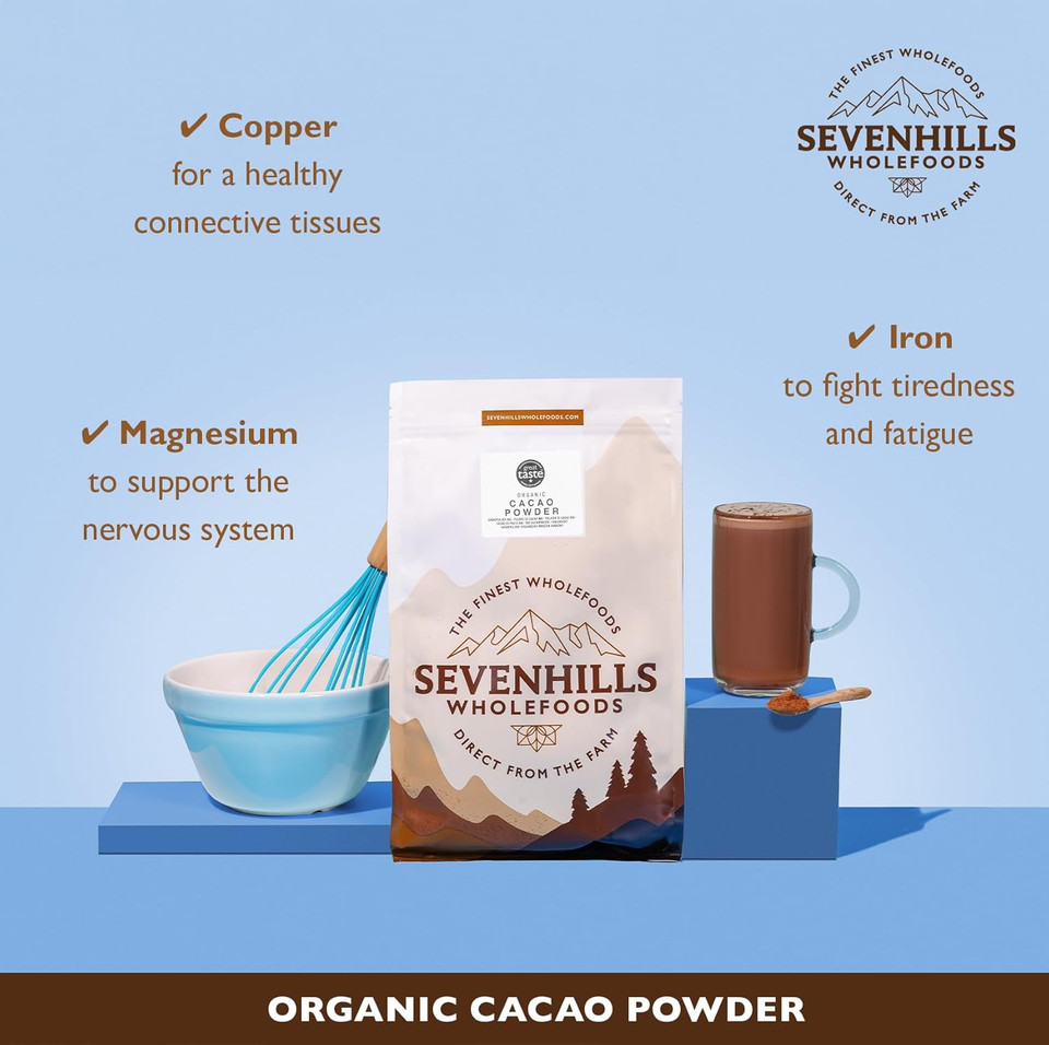 Sevenhills Wholefoods Organic Cacao/Cocoa Powder 1kg | Natural Source of Potassium & Manganese | Pure & Vegan for Hot Chocolate, Smoothies & Baking | Unsweetened & Non-Alkalised | GMO Free