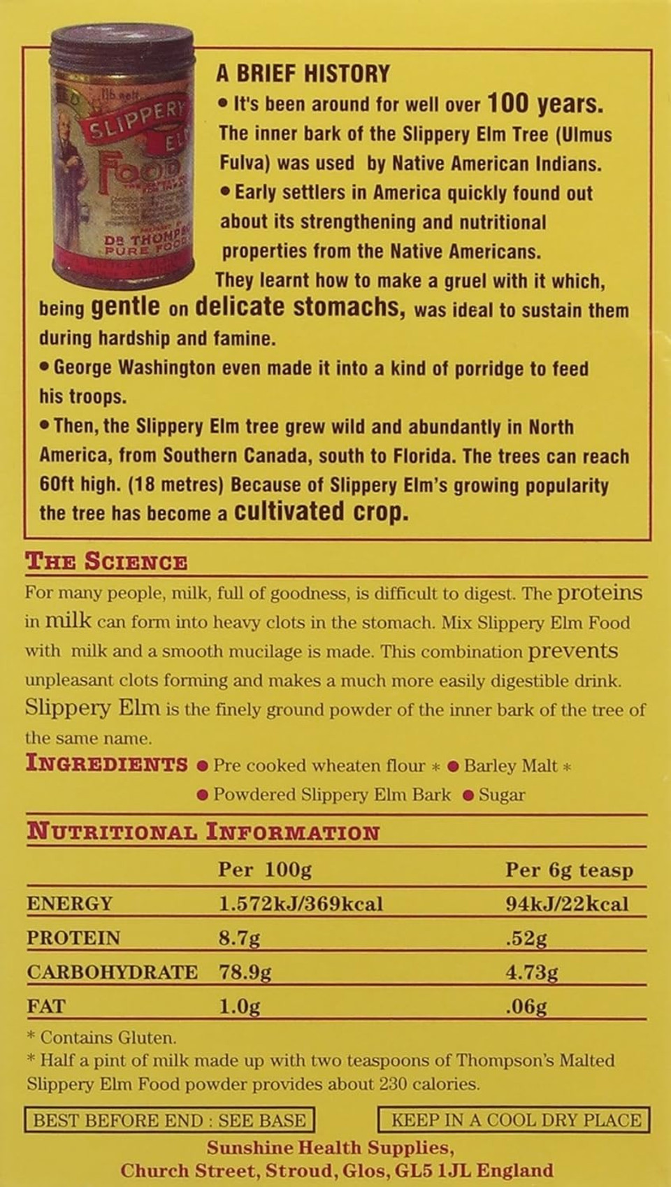 Thompson's Slippery Elm Malted Food 454 g