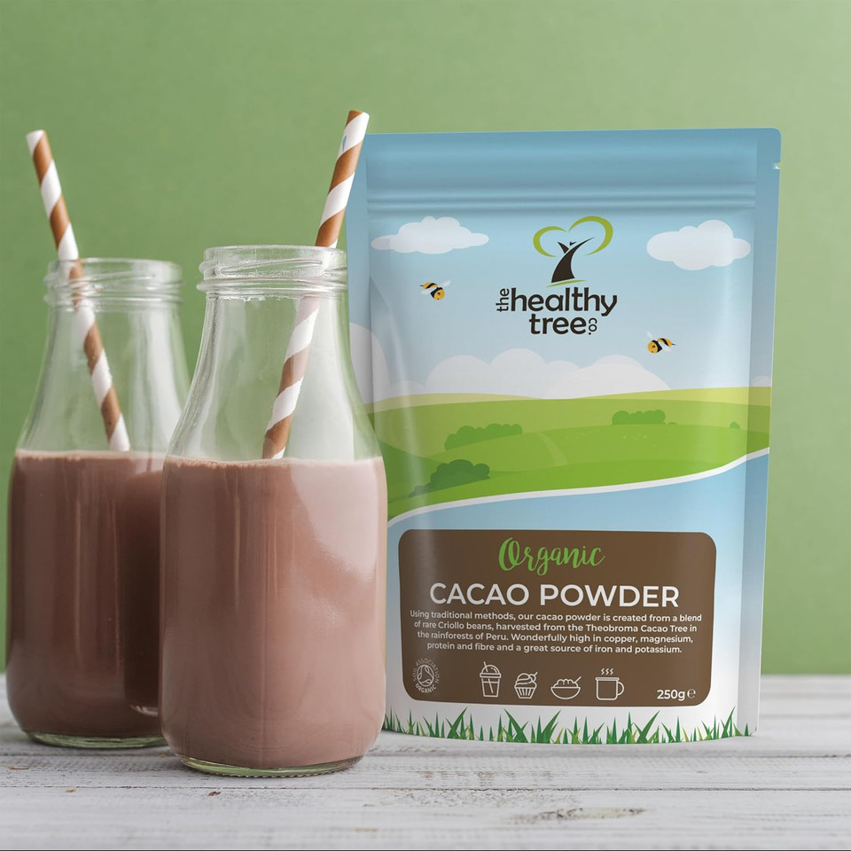 Organic Raw Cacao Powder by TheHealthyTree Company for Yoghurt, Smoothies & Baking - High in Protein, Magnesium, Fibre and Potassium - Sugar Free, Vegan Cacao Powder (250g)