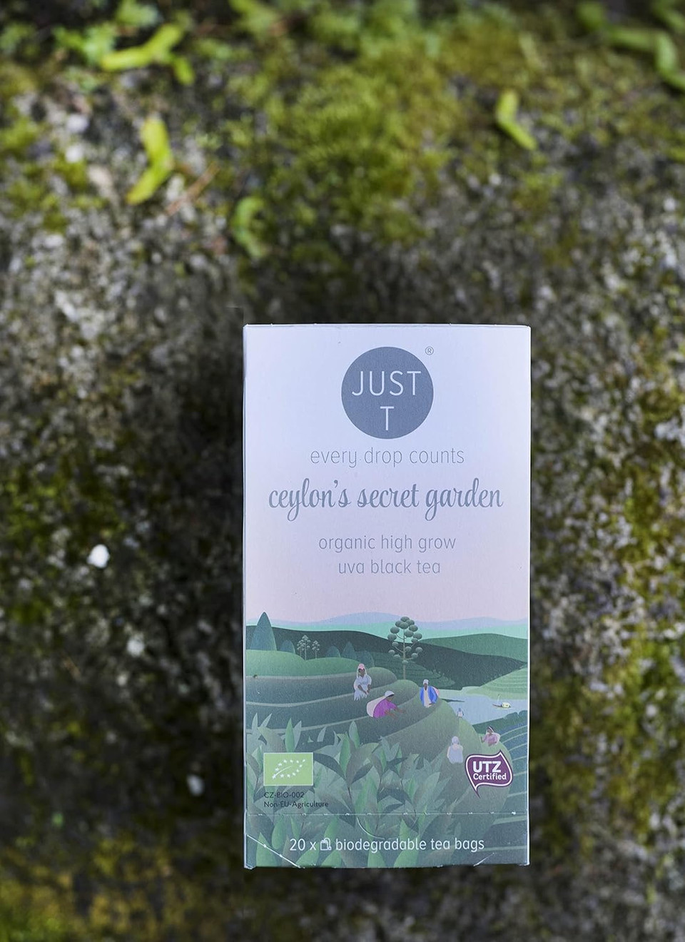 JUST T Ceylon´s Secret Garden Double Chamber Tea Bag (20 pcs) | Organic Black Tea  Grown in the Uva Highlands | Biodegradable Organic Tea Bags  Premium Organic High-Grown Leaf Tea for All Tea Lovers
