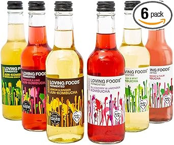 Loving Foods Award Winning *Organic & Made in the UK* Kombucha & Jun-Kombucha Mixed Case (330ml) Raw, Unpasteurised & Bursting with Beneficial Live Bacteria (12 x Bottles)